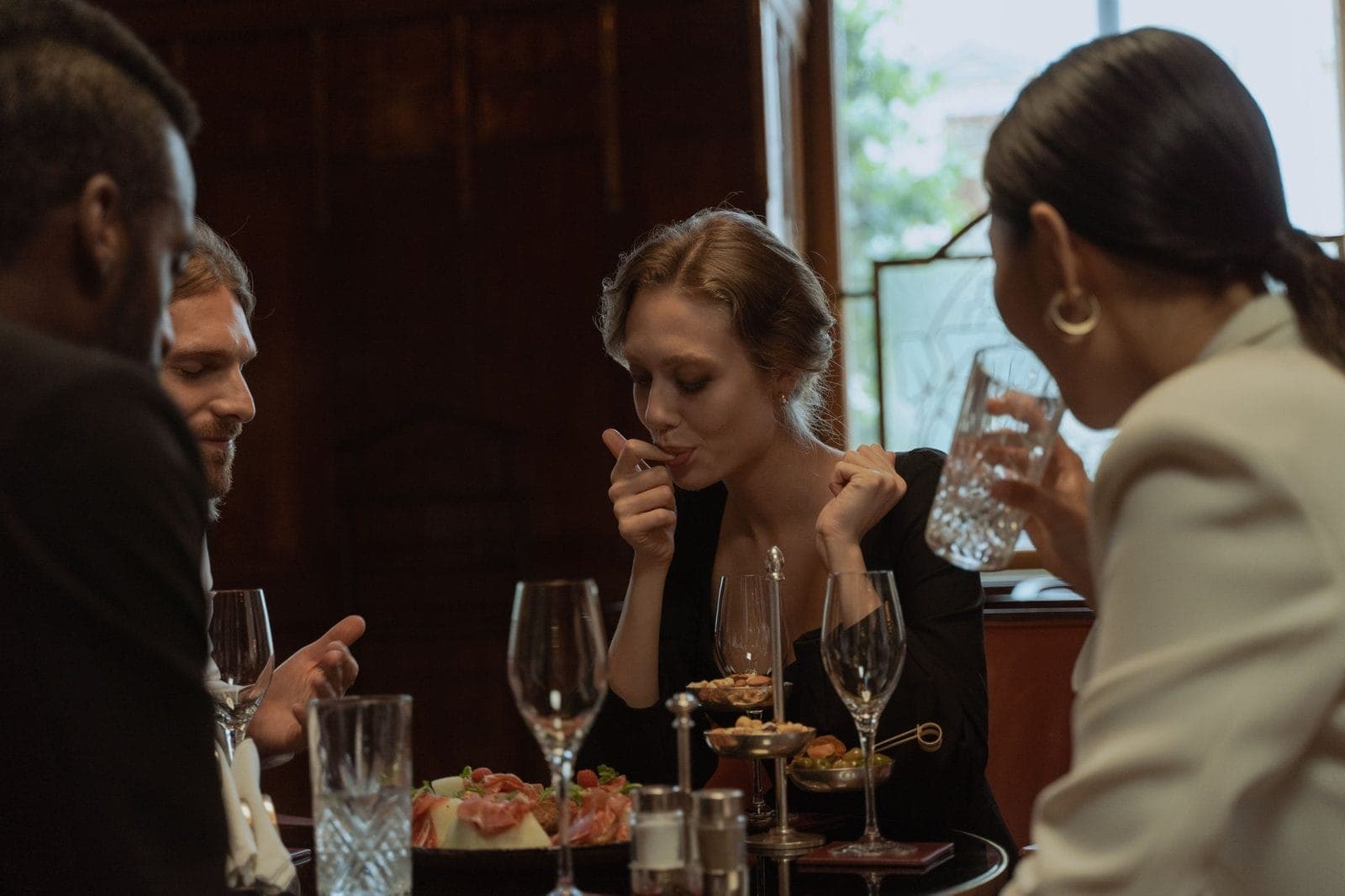 An elegant dinner at a refined restaurant